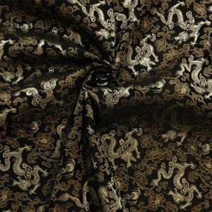 3.375 Yard Pre-Cut 30″ Silk Chinese Brocade Fabric Dragon & Flowers Black
