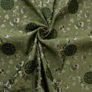 30″ Silk Chinese Brocade Fabric Flowers & Shou Sage 10 yard bolt