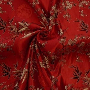 30″ Silk Chinese Brocade Fabric Large Bamboo & Blossom Red 10 yard bolt