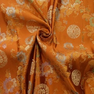 30″ Silk Chinese Brocade Fabric Shou & Fu Floral Persimmon 10 yard bolt