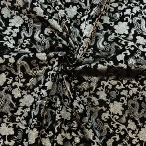 30″ Silk Chinese Brocade Fabric Dragon & Flowers Black 10 yard bolt