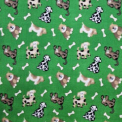 Sale Fleece Print Dog Bone Green, by the yard