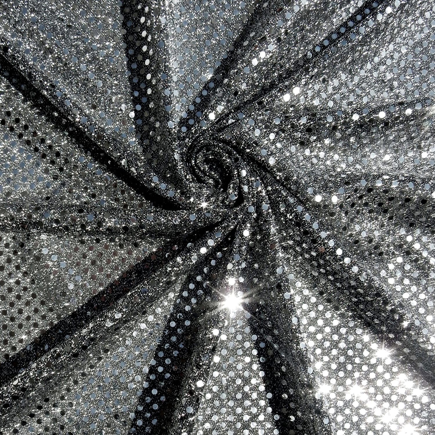 SALE Luxe Stretch Confetti Sequin Dot Fabric Black-Silver, By The Yard