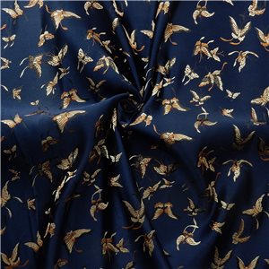 30" Silk Chinese Brocade Fabric Butterfly Navy 15 yard bolt