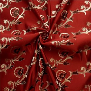 30" Silk Chinese Brocade Fabric Flower Vine Red 15 yard bolt