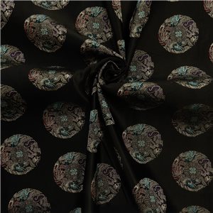 30" Silk Chinese Brocade Fabric Medallion Black 15 yard bolt