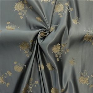 30" Silk Chinese Brocade Fabric Mums Smoke 15 yard bolt