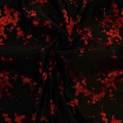 30" Silk Chinese Brocade Fabric Peach Blossom Red/Black 15 yard bolt