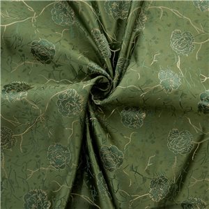 30" Silk Chinese Brocade Fabric Rose Vine Sage 15 yard bolt