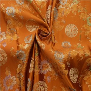 30" Silk Chinese Brocade Fabric Shou & Fu Floral Persimmon 15 yard bolt