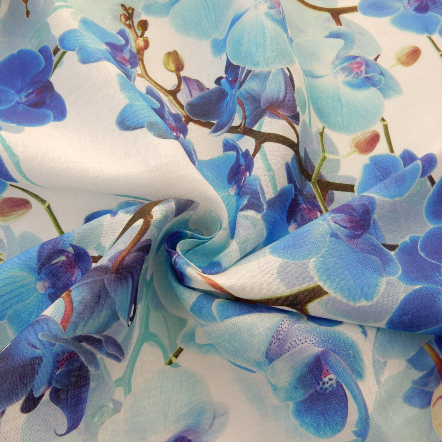 European Printed Linen Fabric Orchid Blue 25 yard bolt - Image 2