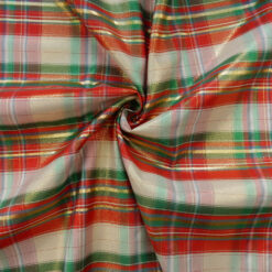 Wholesale Metallic Yarn Dyed Plaid Fabric Red-Green-White-Gold 25 yard bolt