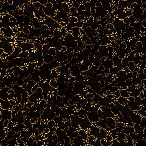 SALE Floral Swirling Metallic Gold on Black Velvet Fabric 5440, by the yard