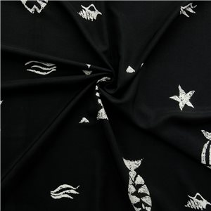 SALE Batik Fish Printed Peachskin Fabric 5478 Black-White, by the yard