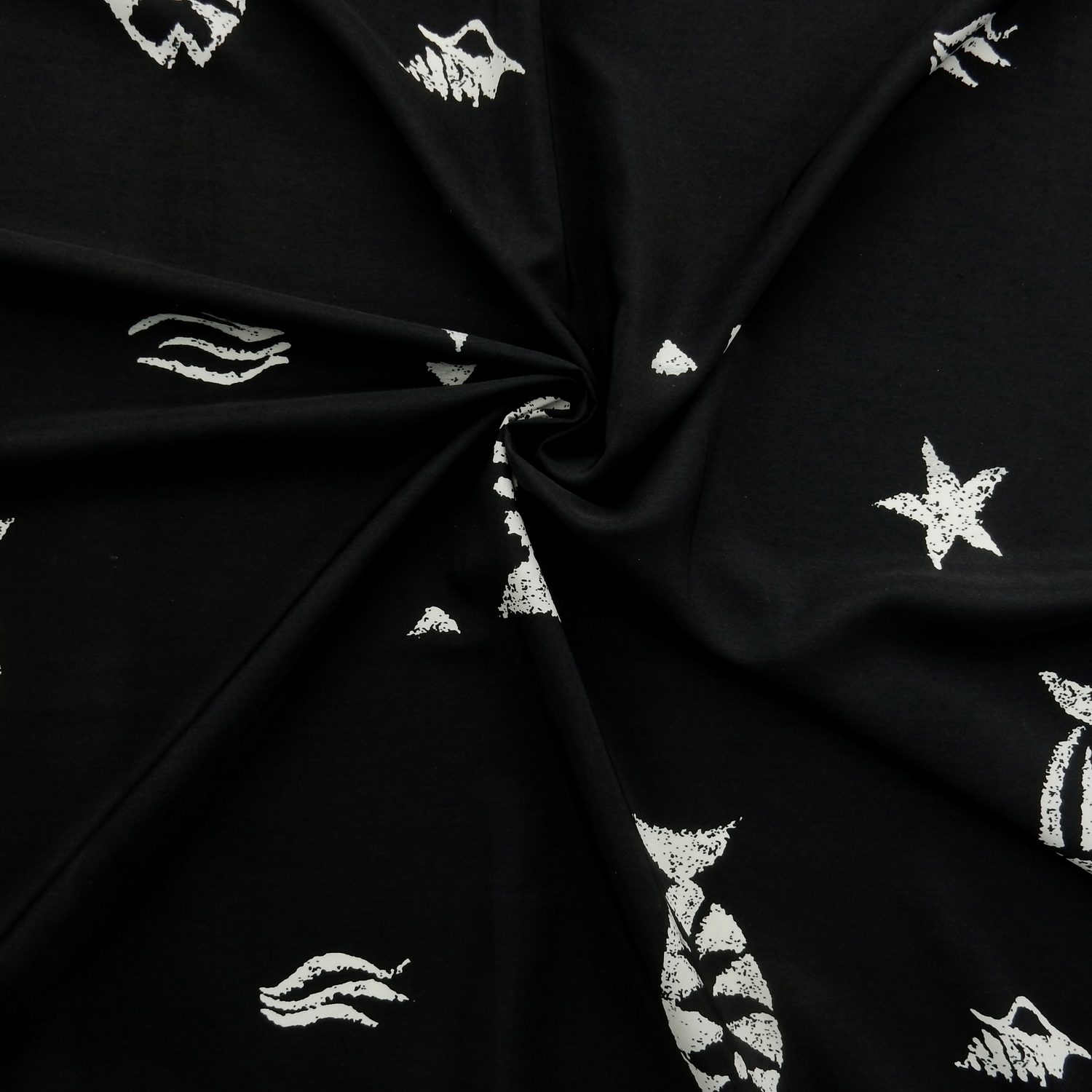 SALE Batik Fish Printed Peachskin Fabric 5478 Black-White, by the yard