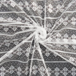 SALE Stripe Geometric Lace Fabric 6373 Bright White, by the yard