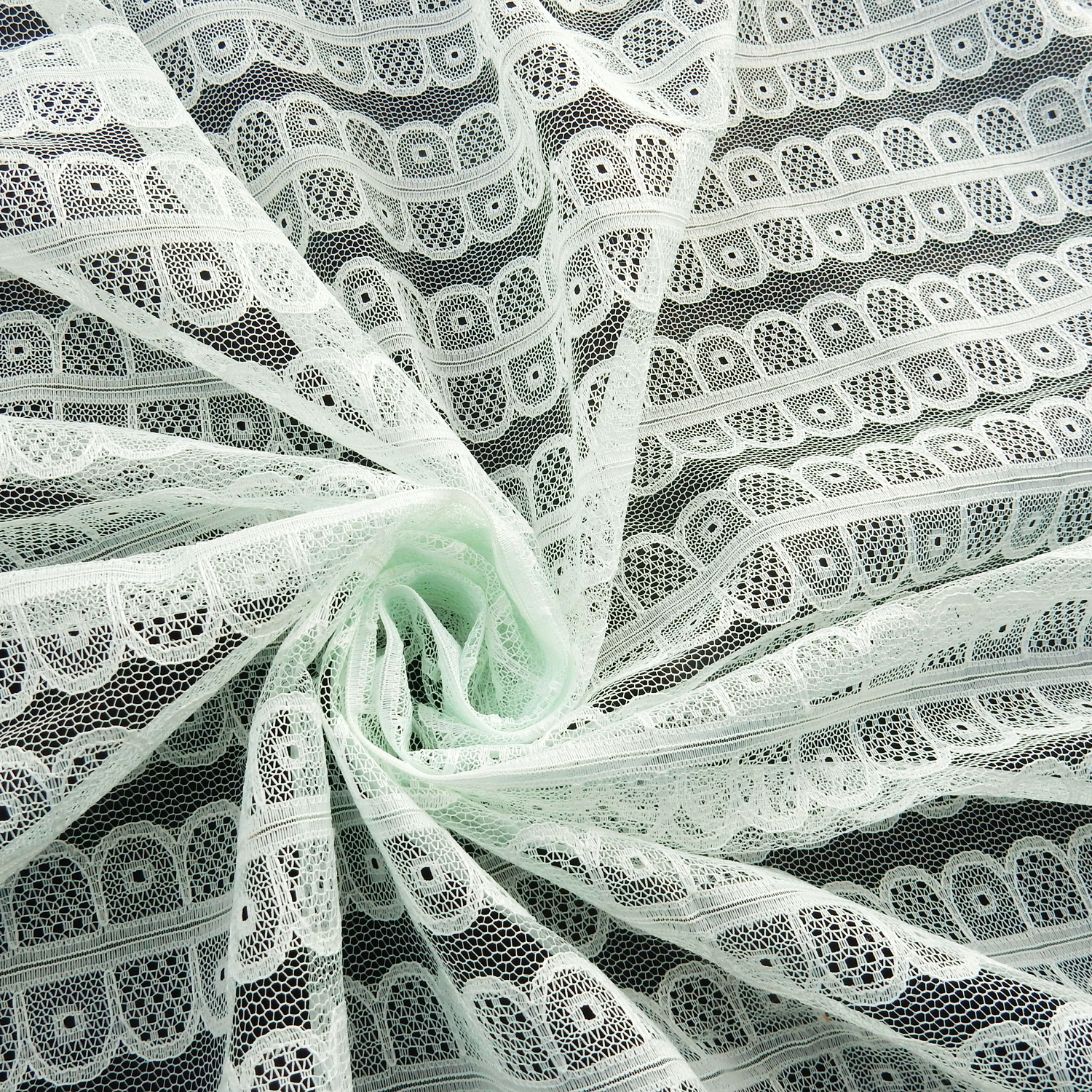 SALE Stripe Geometric Lace Fabric 6374 Pale Mint, by the yard - Image 2