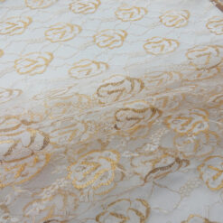 SALE Gold Metallic Rose Lace Fabric 7871 White, by the yard