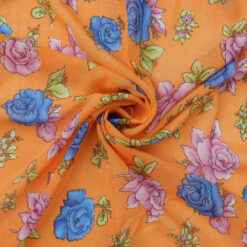 SALE Floral Printed Chiffon Fabric 7911 Tangerine, by the yard