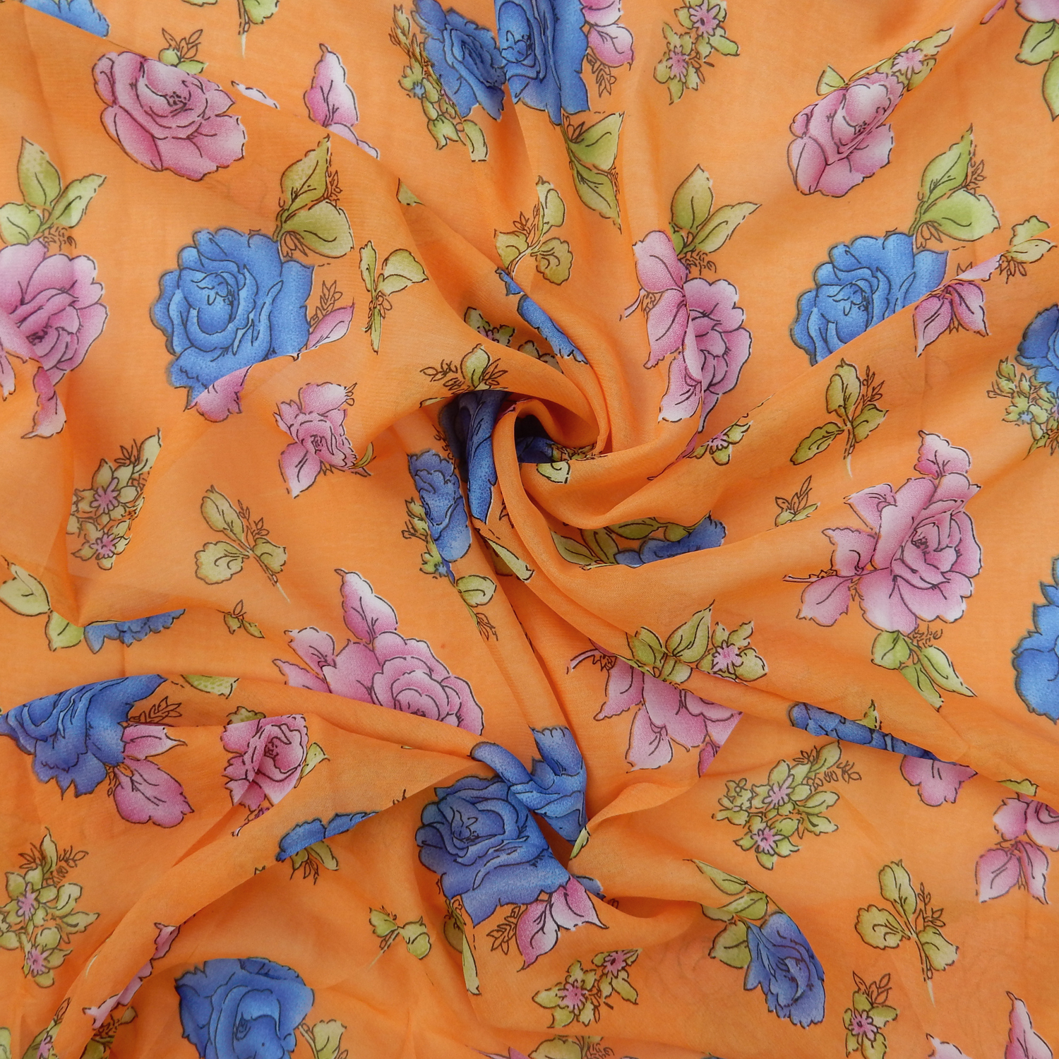 SALE Floral Printed Chiffon Fabric 7911 Tangerine, by the yard - Image 2