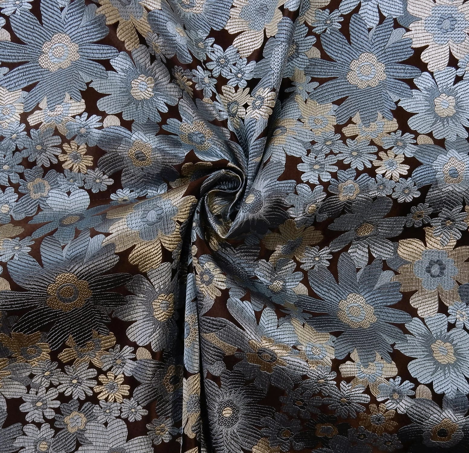 30" Silk Brocade Fabric Poppies 32 Blue Mist 15 yard bolt