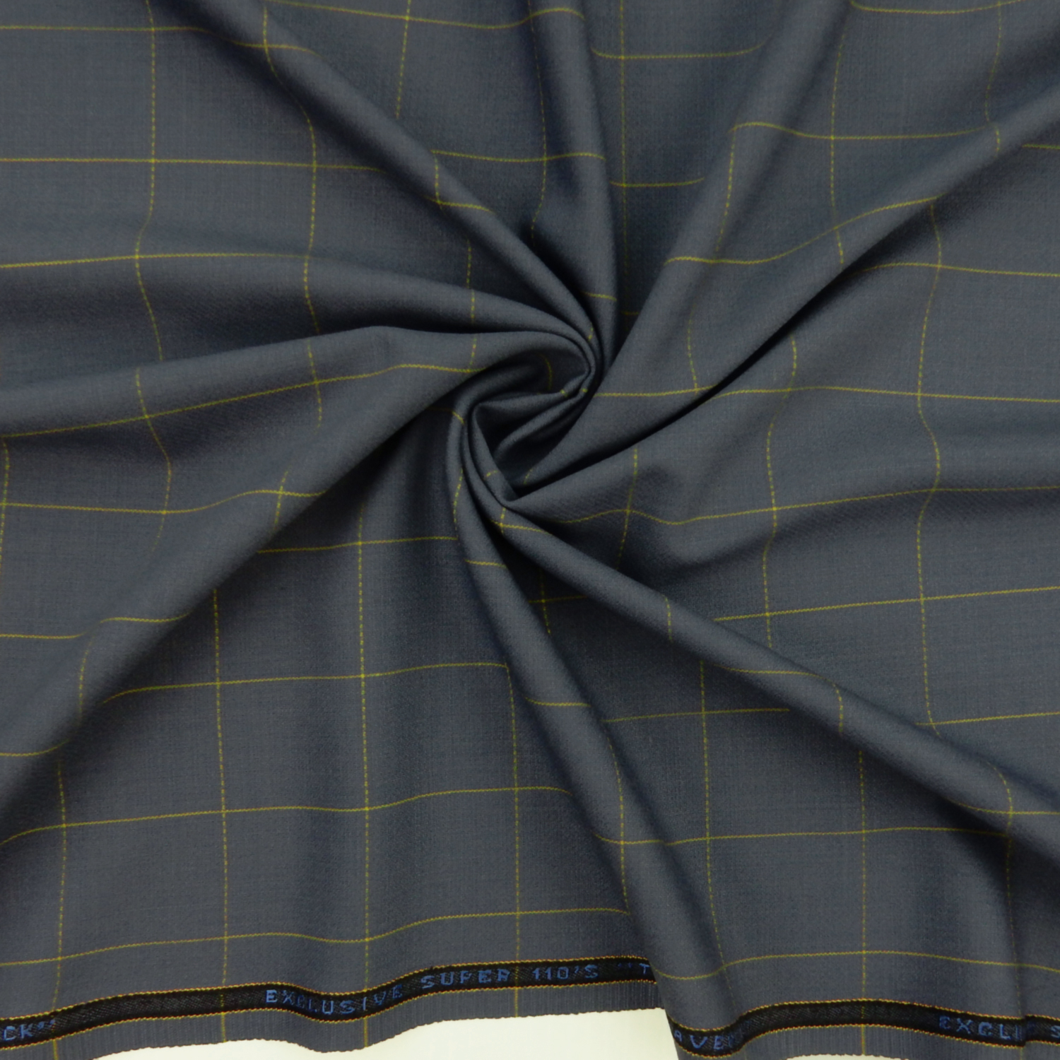 Super 110s Wool Fabric Windowpane 40 Smoky Blue, by the yard