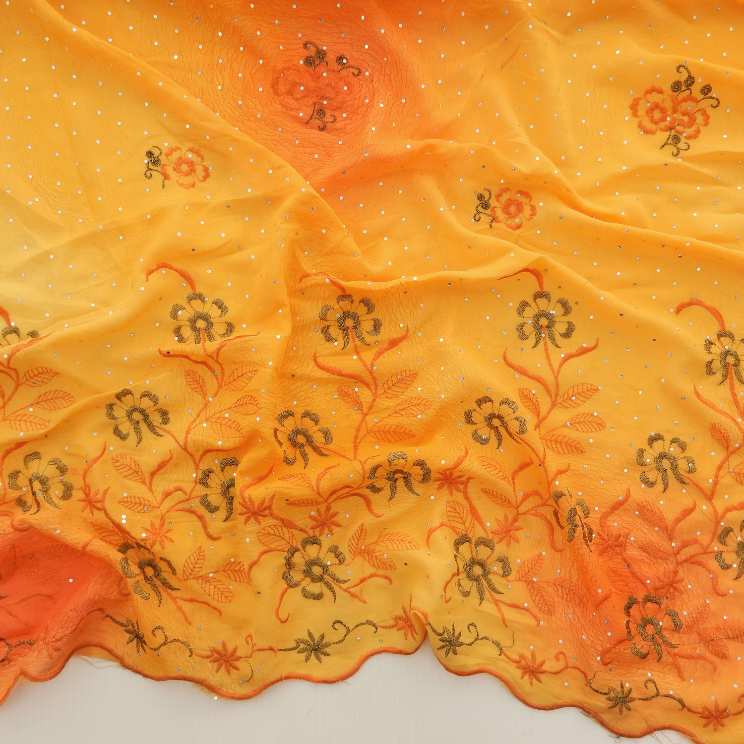 SALE Hologram & Embroidered Border Chiffon Fabric 6563 Orange, by the yard - Image 4