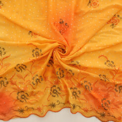 SALE Hologram & Embroidered Border Chiffon Fabric 6563 Orange, by the yard