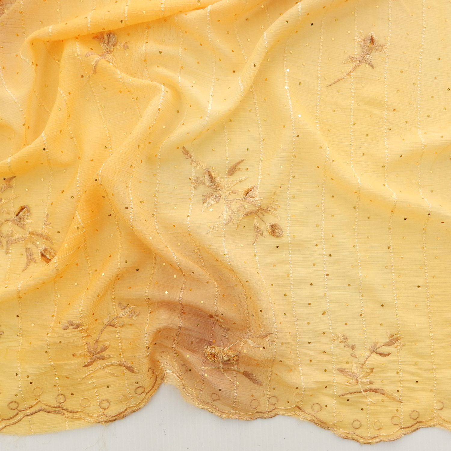 SALE Hologram & Embroidered Border Chiffon Fabric 6582 Champagne, by the yard - Image 5