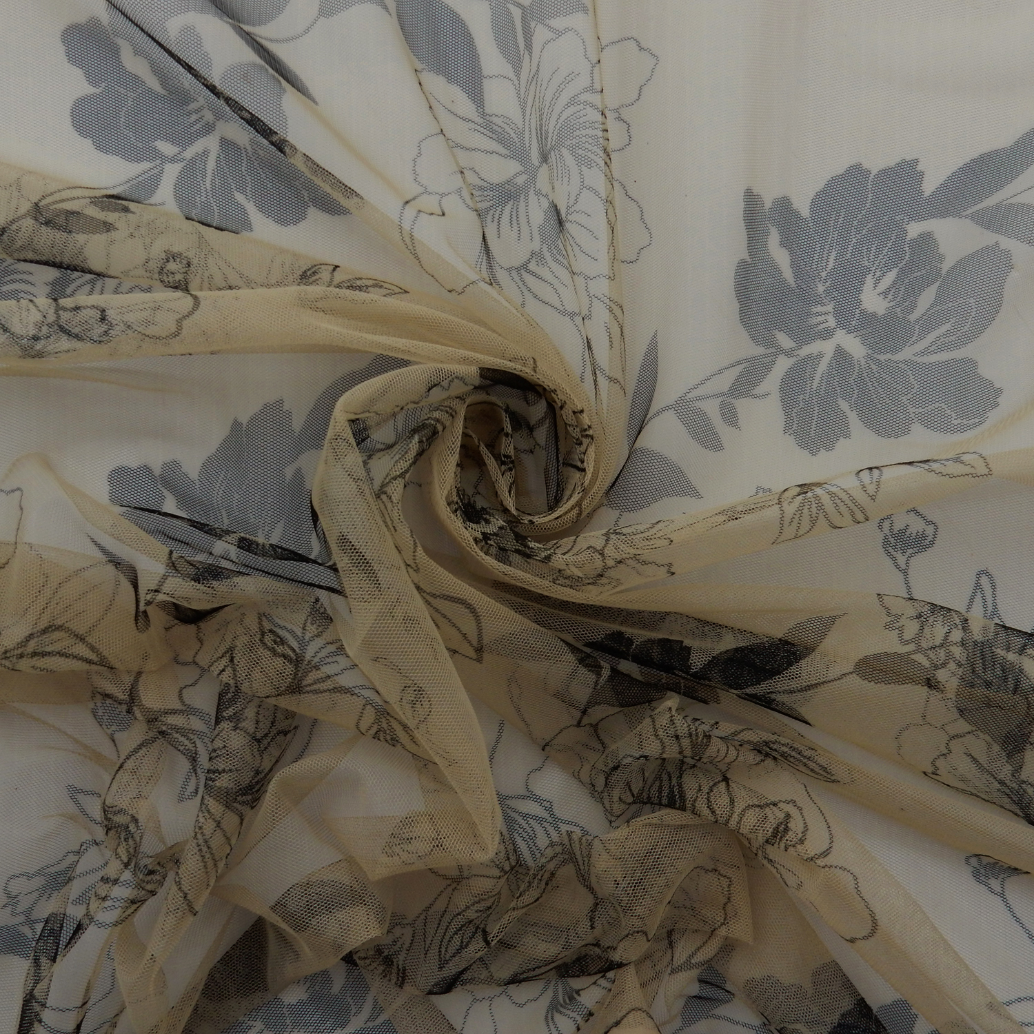 SALE Sparkle Floral Stretch Mesh Fabric 6594 Taupe-Black, by the yard - Image 3