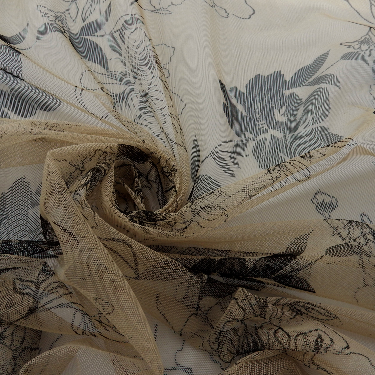 SALE Sparkle Floral Stretch Mesh Fabric 6594 Taupe-Black, by the yard - Image 4