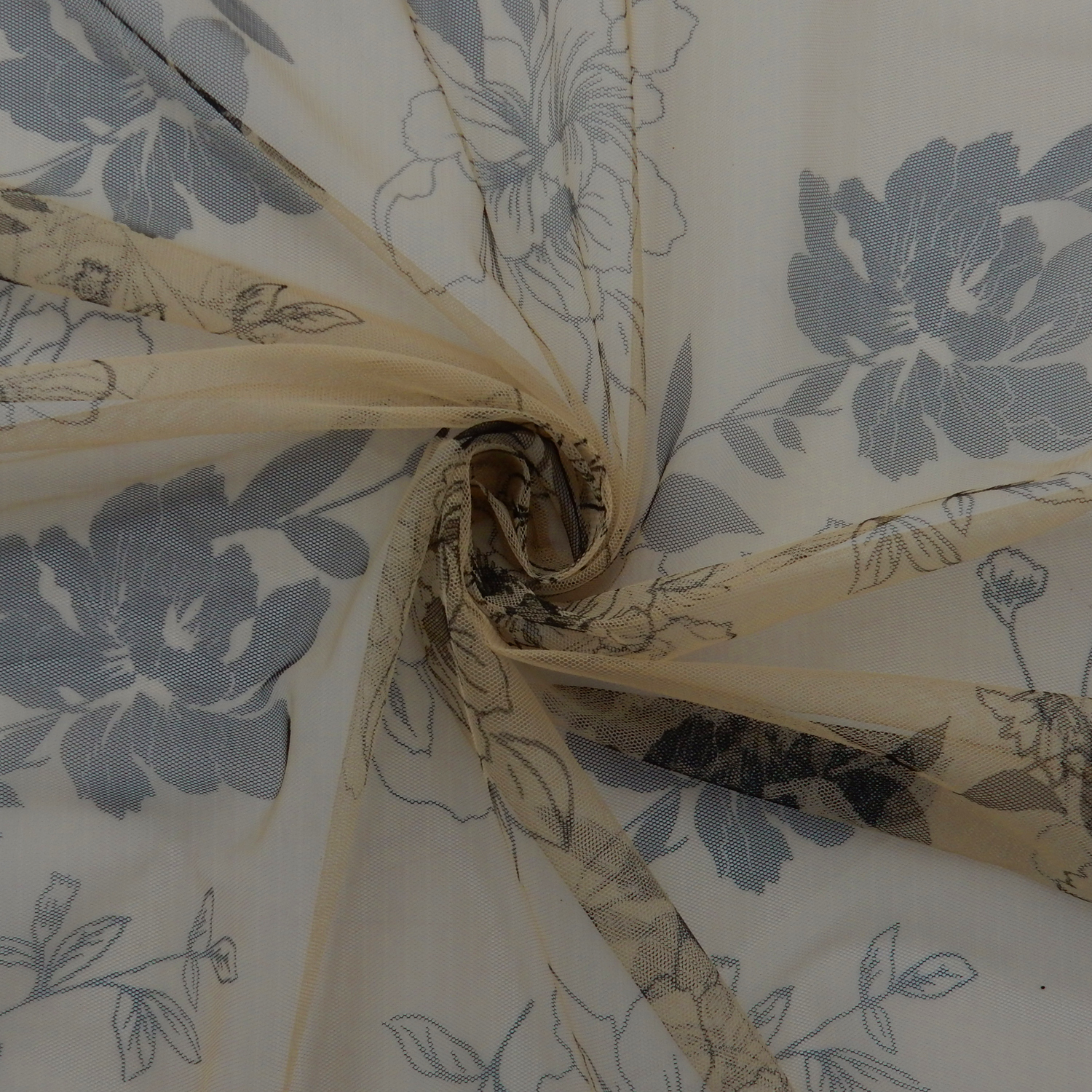 SALE Sparkle Floral Stretch Mesh Fabric 6594 Taupe-Black, by the yard