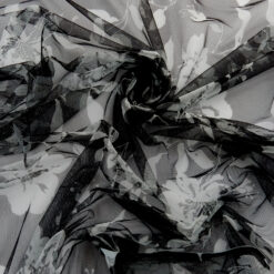 SALE Sparkle Floral Stretch Mesh Fabric 6597 Gray-Black, by the yard