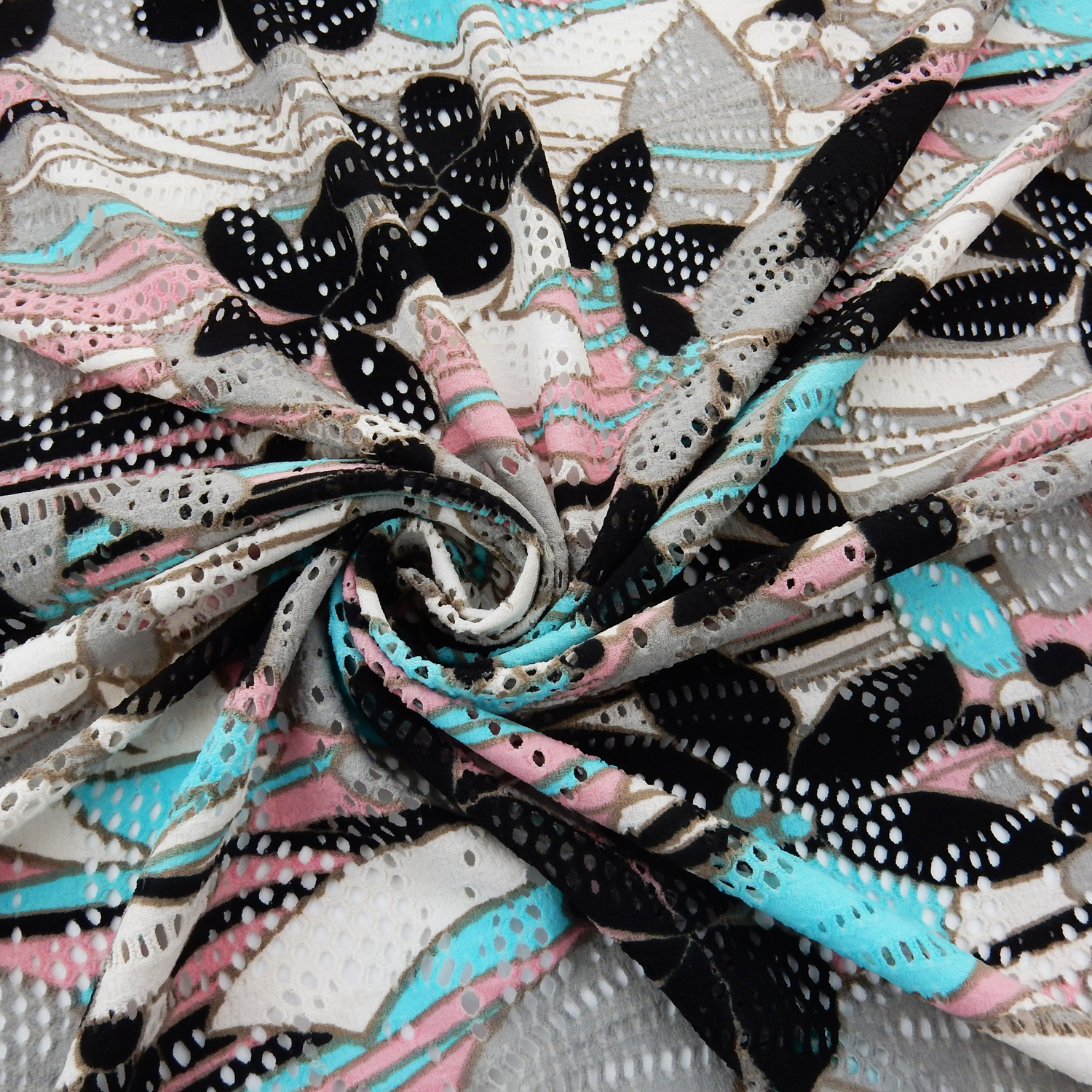 SALE Floral Printed Stretch Mesh Fabric 6619 Turquoise, by the yard - Image 2