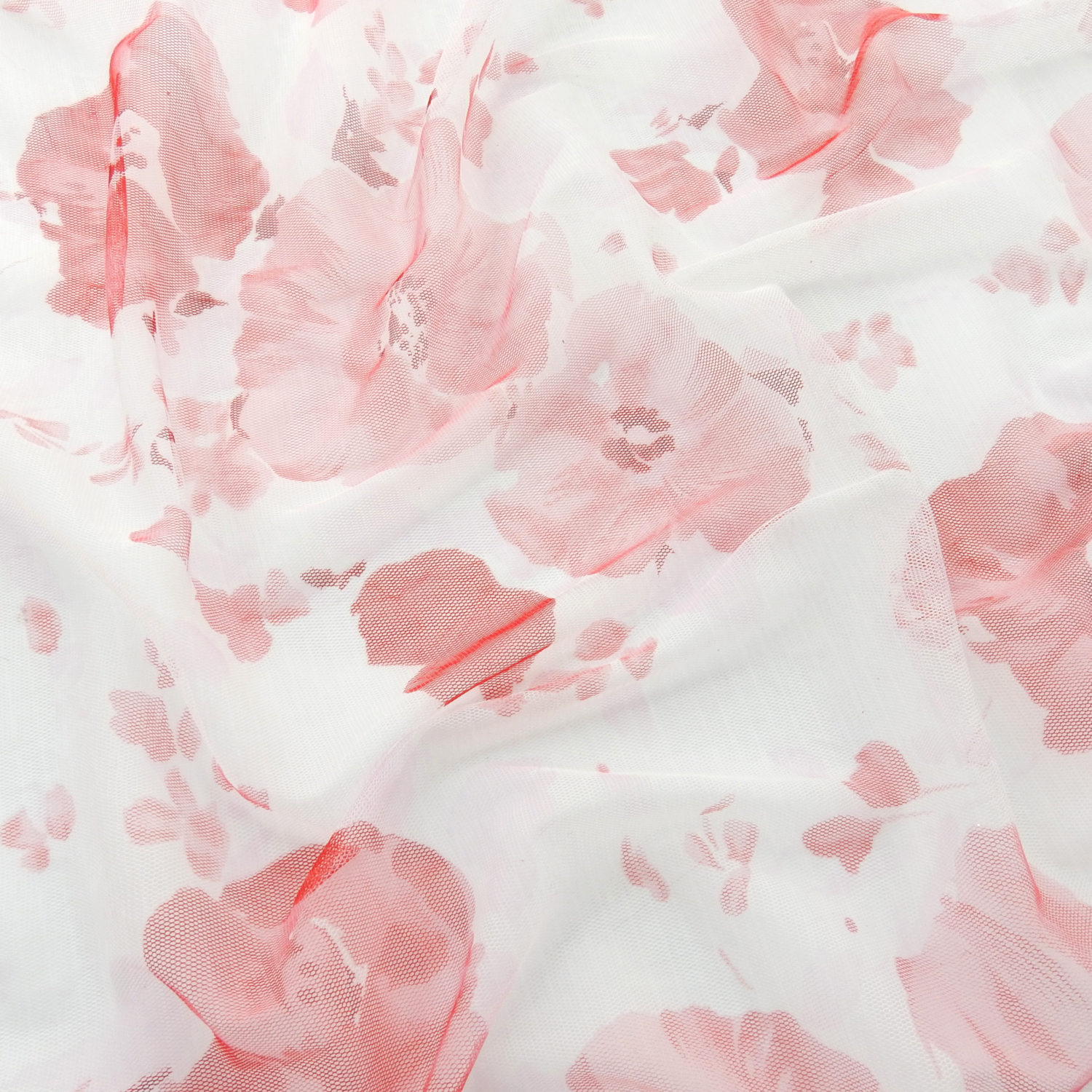 SALE Floral Stretch Mesh Fabric 6694 Poppy-White, by the yard - Image 4