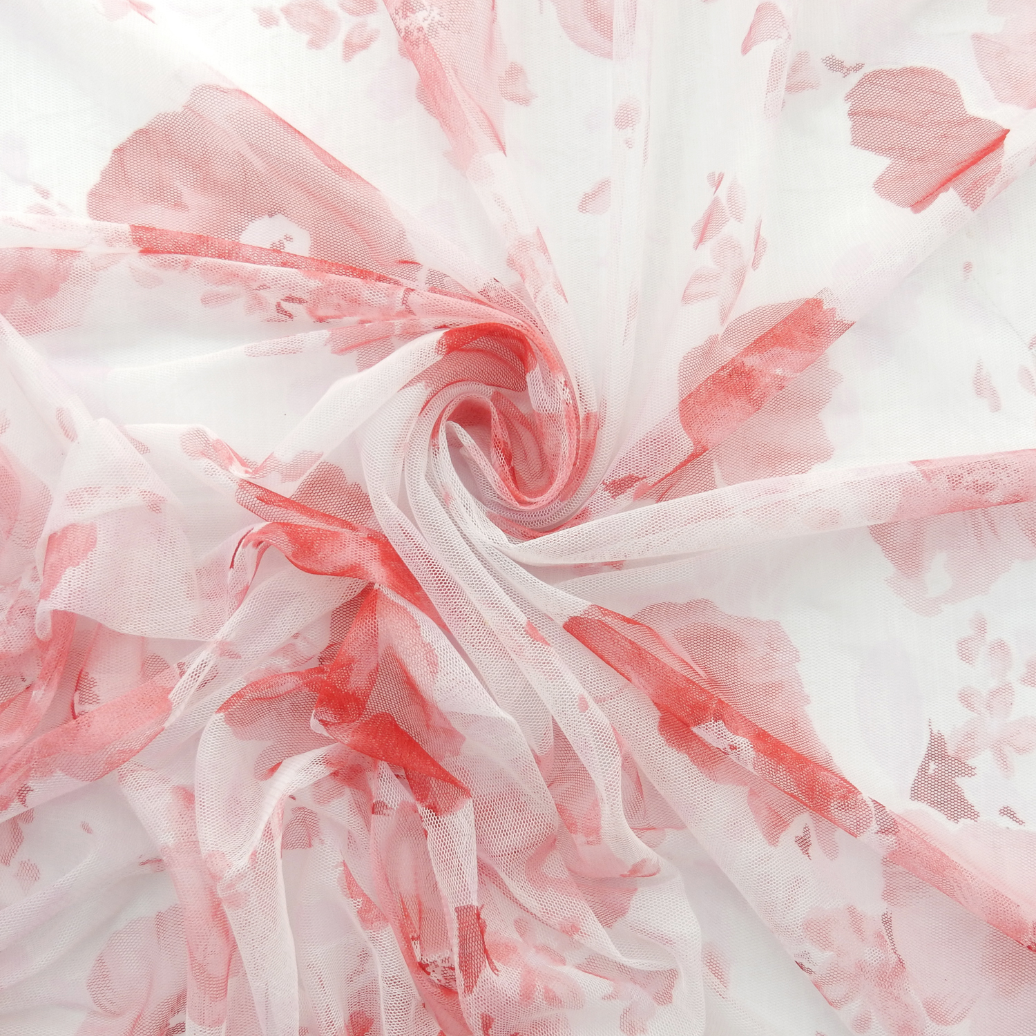 SALE Floral Stretch Mesh Fabric 6694 Poppy-White, by the yard - Image 3