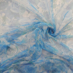 SALE Floral Printed Stretch Mesh Fabric 6704 Blue, by the yard