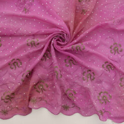 SALE Hologram & Embroidered Border Chiffon Fabric 6712 Fuschia, by the yard