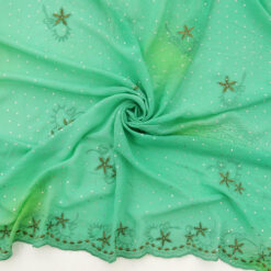 SALE Hologram & Embroidered Border Chiffon Fabric 6718 Mint, by the yard