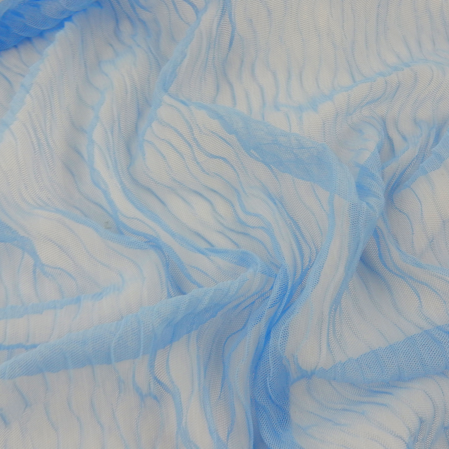 SALE Pleated Stretch Mesh Fabric 6722 Cornflower Blue, by the yard - Image 5