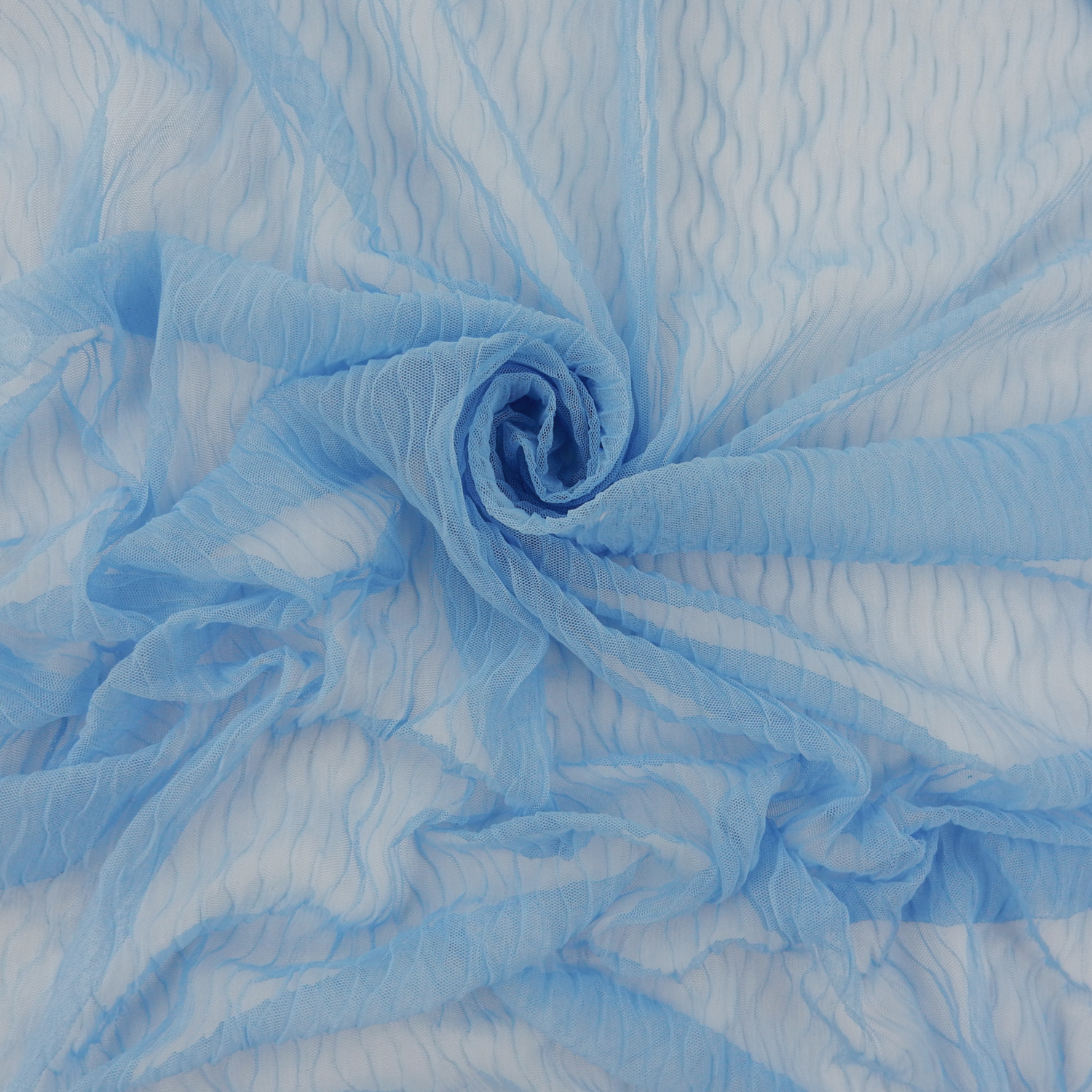 SALE Pleated Stretch Mesh Fabric 6722 Cornflower Blue, by the yard - Image 2