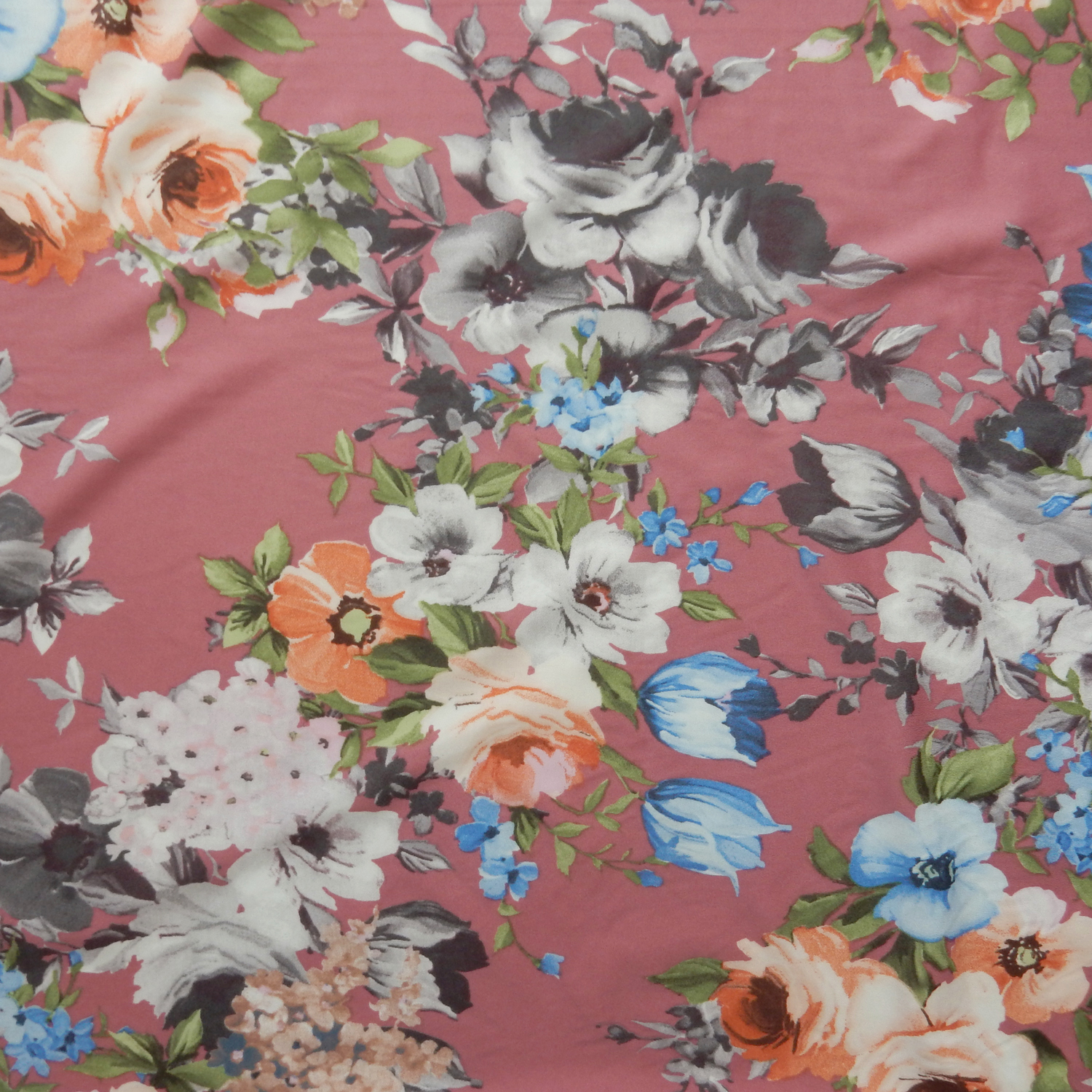9 Yards SALE Floral Printed Jersey Knit Fabric XS127 Old Rose - Image 3