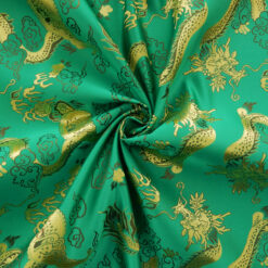 60" Chinese Brocade Fabric Dragon Fire Emerald 35 yard bolt