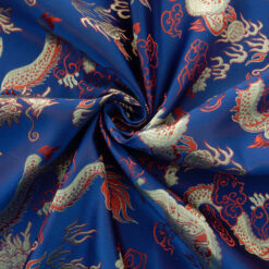 60" Chinese Brocade Fabric Dragon Fire Navy 35 yard bolt