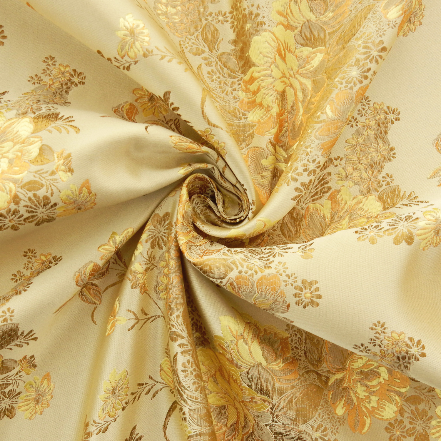 60" Chinese Brocade Fabric Vintage Floral Gold 35 yard bolt