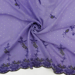 SALE Hologram & Embroidered Border Chiffon Fabric 6567 Lavender, by the yard