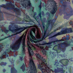 SALE Flower Printed Stretch Sheer Fabric 6714 Blue, by the yard