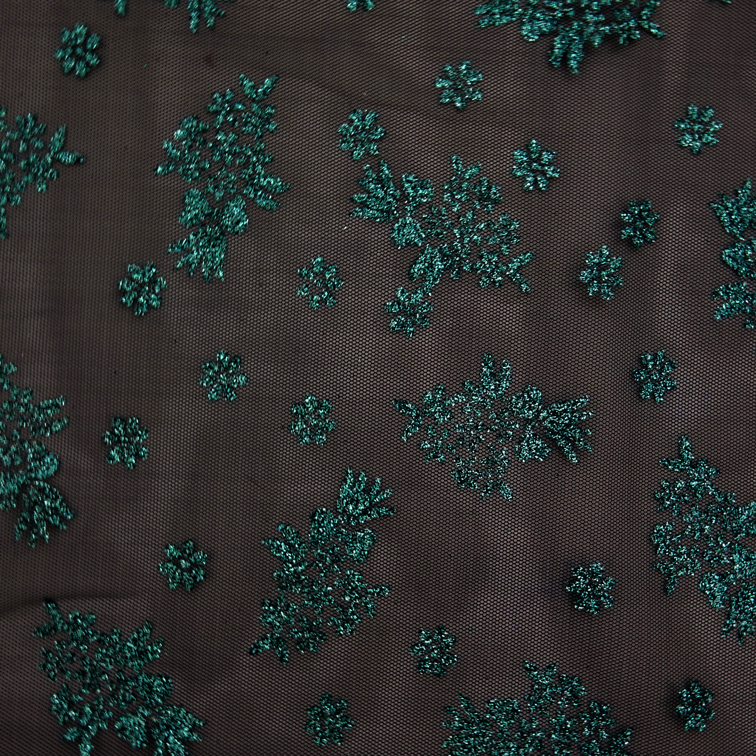 10 Yard Cut - SALE Metallic Floral Stretch Mesh SG104 Navy-Aqua - Image 4