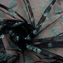 10 Yard Cut - SALE Metallic Floral Stretch Mesh SG104 Navy-Aqua