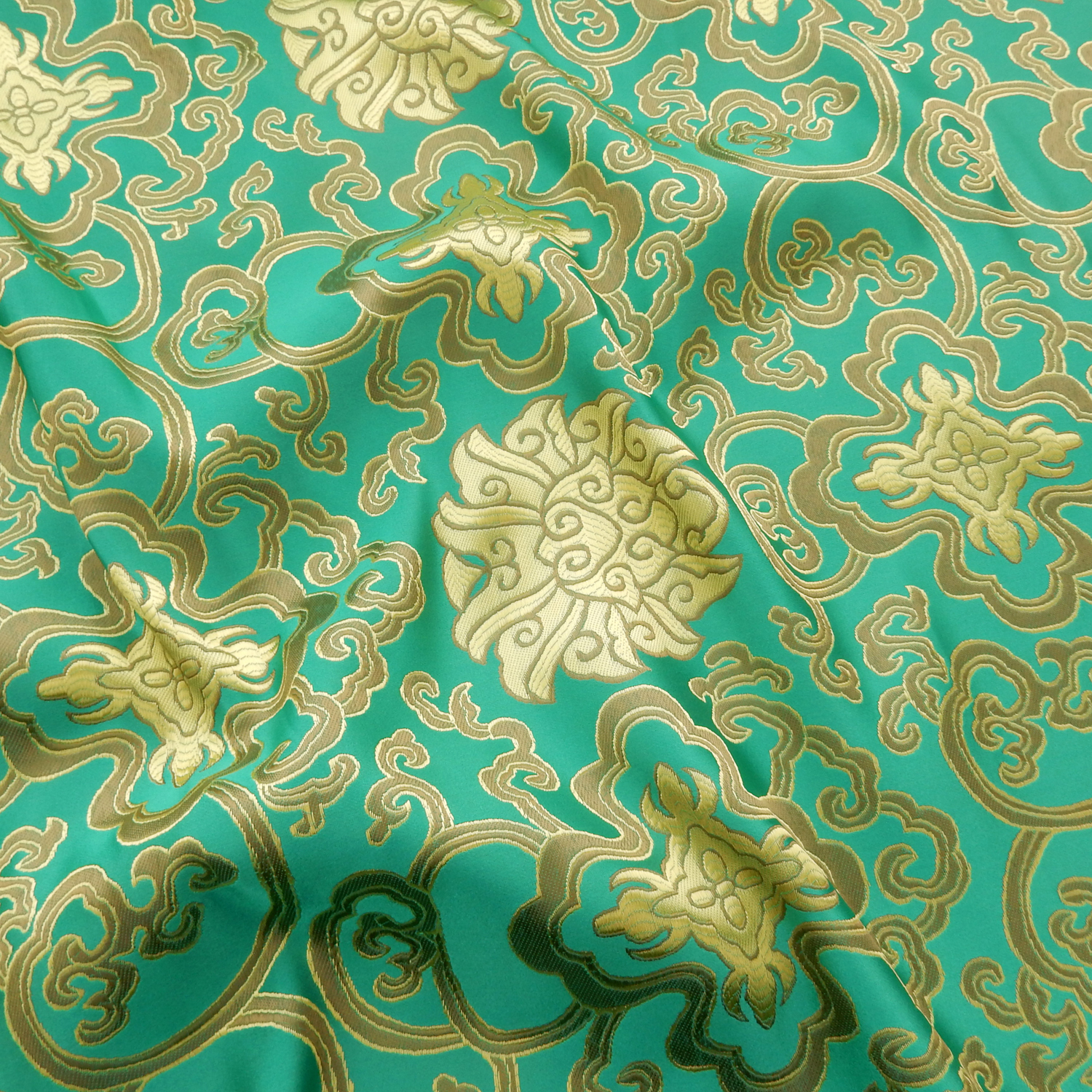 60" Chinese Brocade Fabric Lattice Emerald, by the yard - Image 6